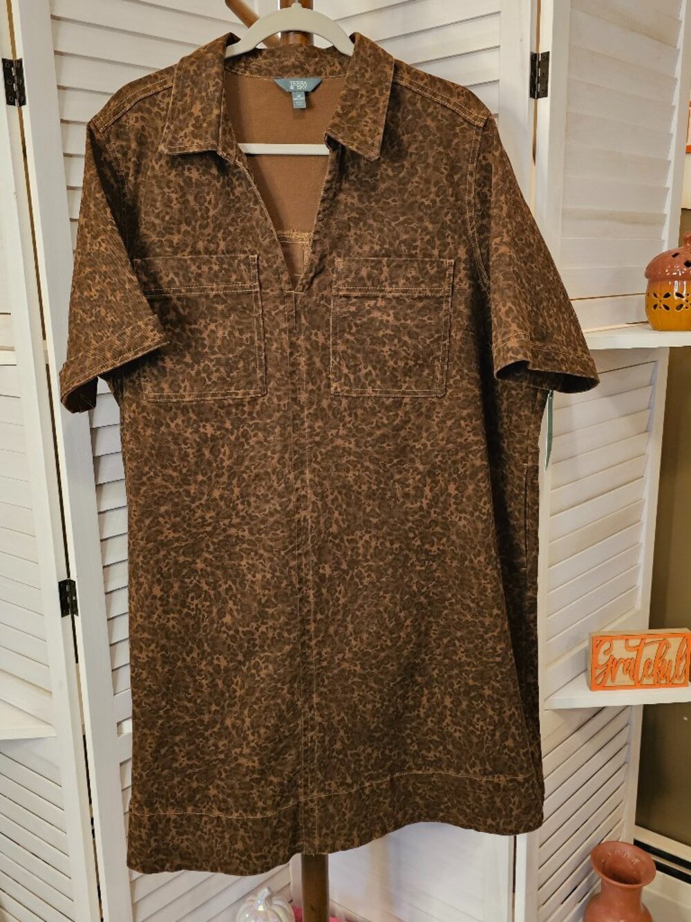 Terra & Sky NWT Brown Cheetah Print Denim Midi Dress Plus Size 2X (20W-22W)